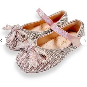 Doe a dear Girl’s Pink Dress Shoes with Rhinestone Bow